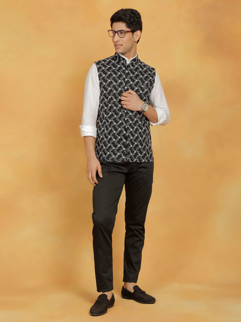 Vastramay Men's Black Cotton Nehru Jacket